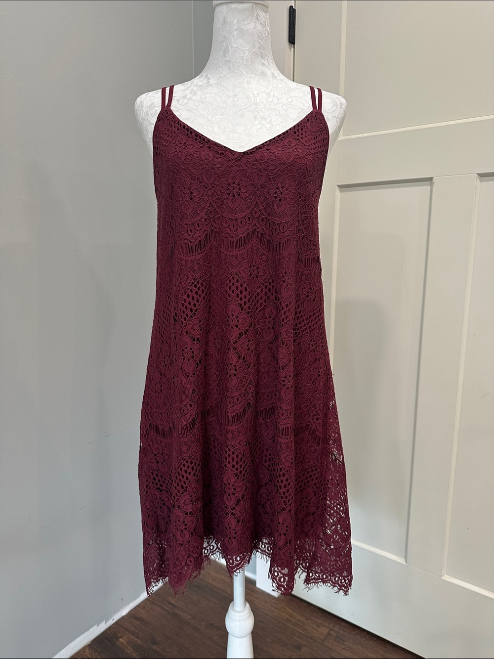 Francesca's Collections Burgundy Crochet Lace Swim Coverup